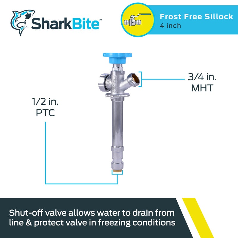 SharkBite 4 Inch Frost Free Sillcock, 1/2 x 3/4 Inch MHT, Push to Connect Brass Plumbing Fitting, PEX Pipe, Copper, CPVC, PE-RT, HDPE, 25743LF - Image 2